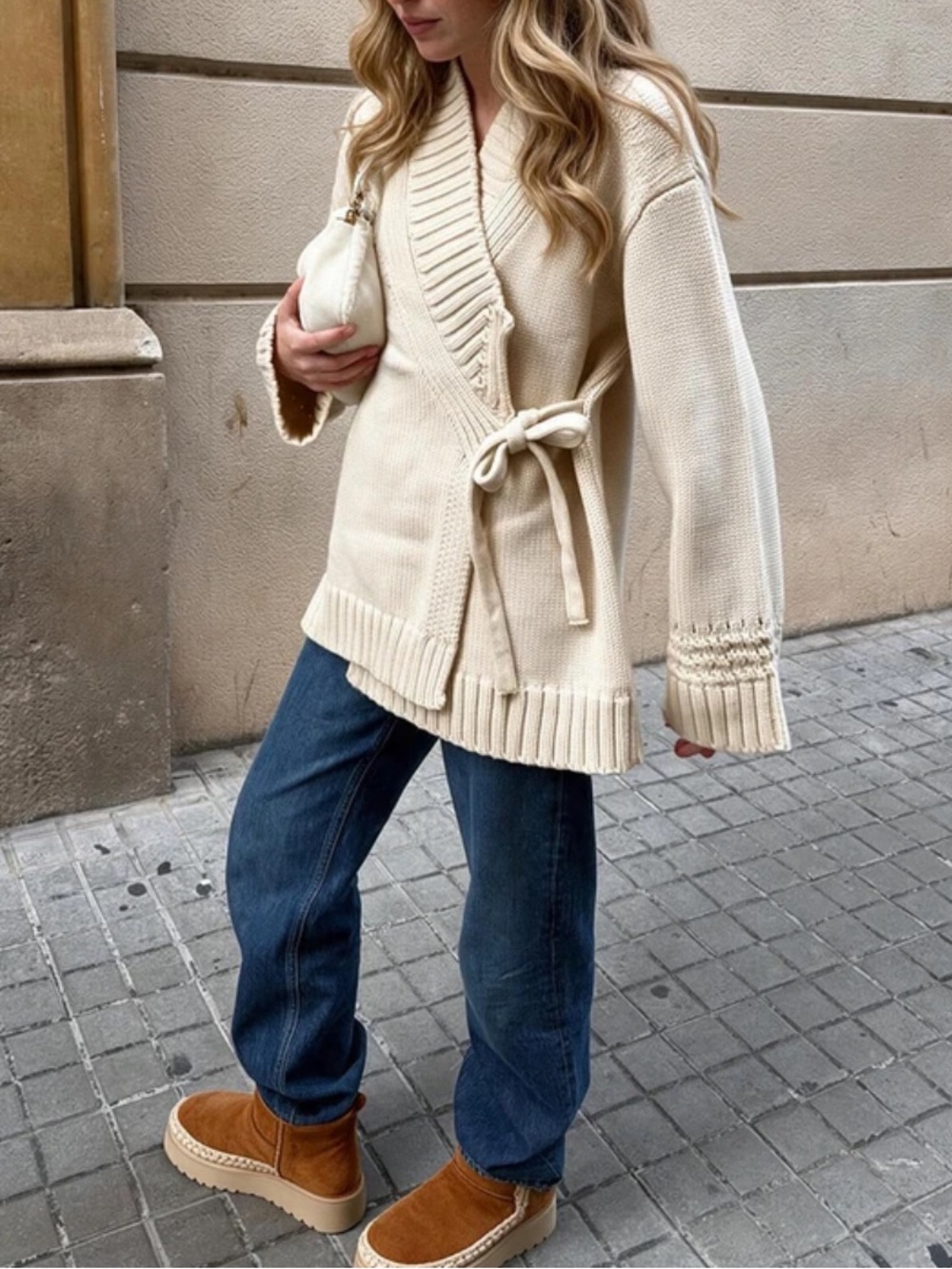 Zara Cream Wrap Tie Knit Cardigan